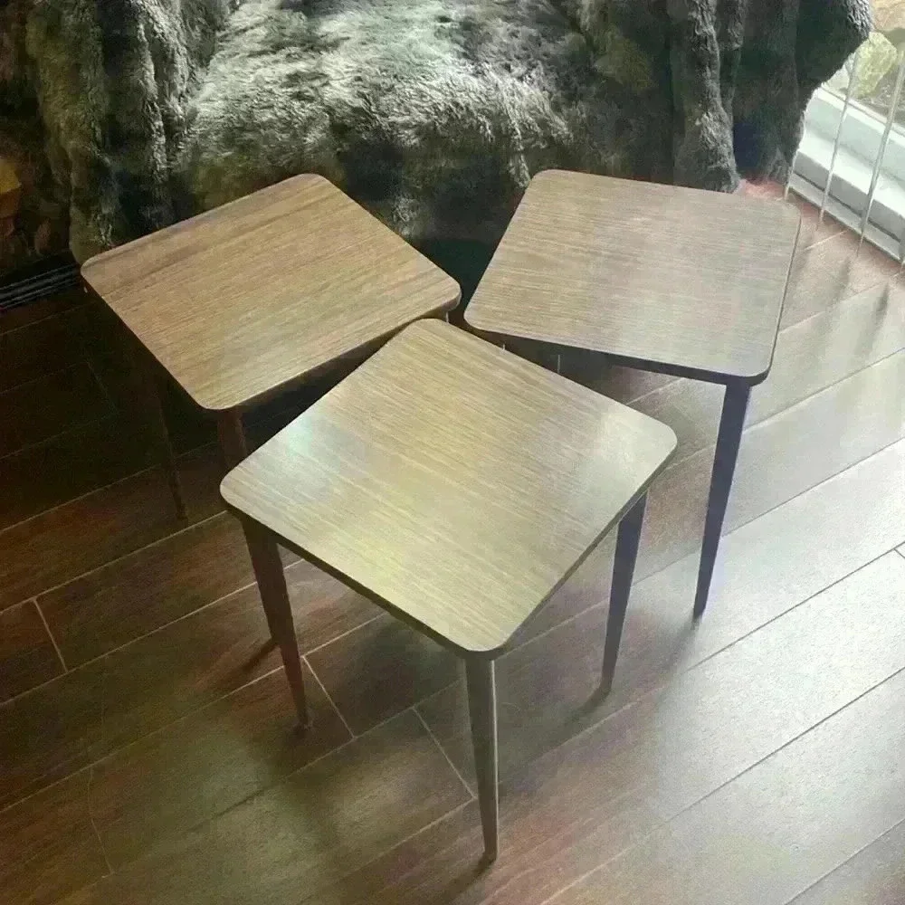 Set of  3 Mid Century Danish Modern Wood Formica Stacking Nesting
Tables - Picture 10 of 16